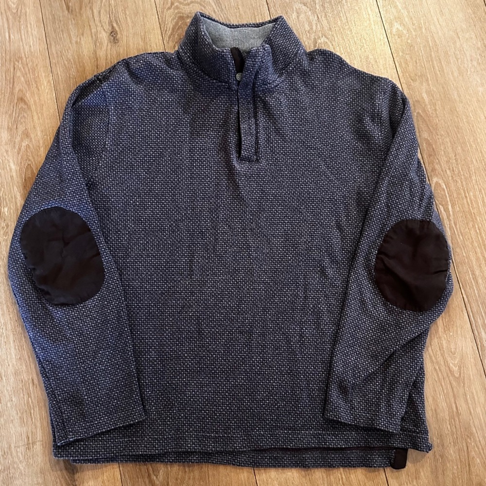 Jos. A. Bank Reserve Mens Large Blue Cotton Quarter Zip Sweater Elbow Patches
